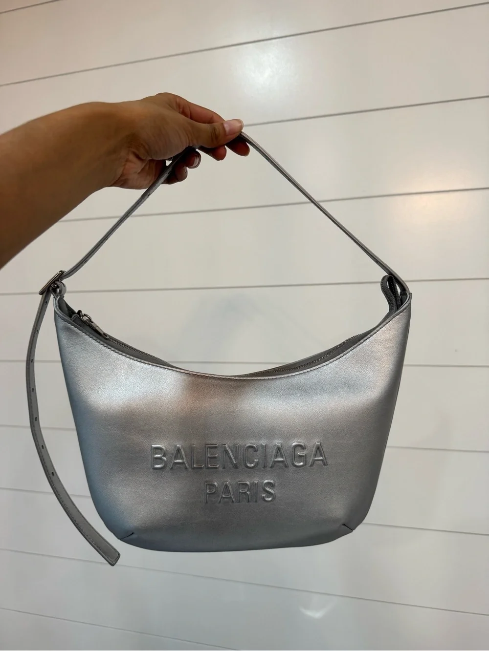Balenciaga Leather Shoulder Bag Silver